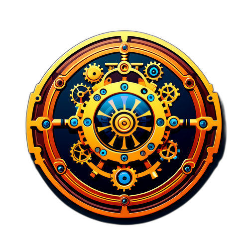 Стикер с механикой в стиле стимпанк, интегрированной с современными технологиями