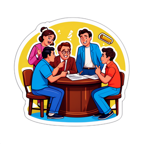 クイズノックのメンバーがクイズを解いているコメディシーン