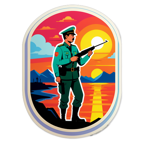 Пограничник на фоне заката