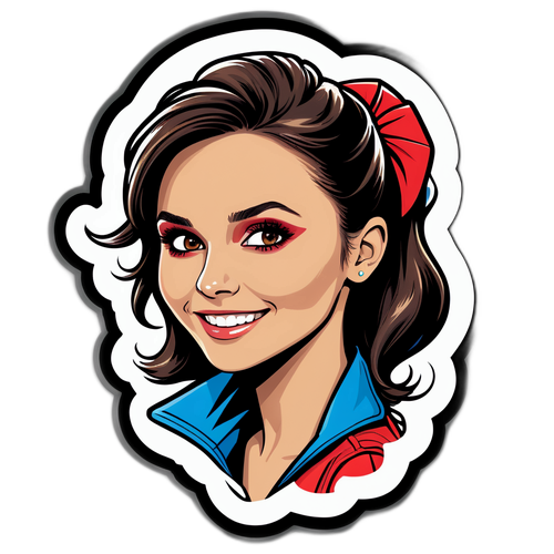 Sticker cu o ilustrare comică a unei aventuri fantastice cu Nina Dobrev