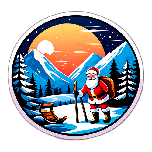 Vintage Winterlandschap met Werkende Kerstman