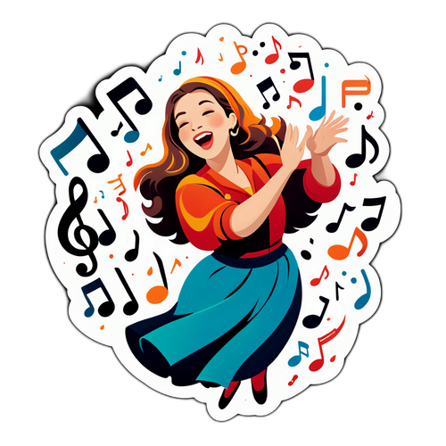 Een levendige sticker van Kathleen Aerts met dansende muzieknoten