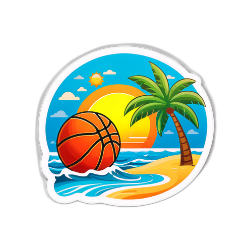Sun at Beach with Basketball Sticker