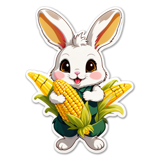 可爱的兔子抱着玉米贴纸