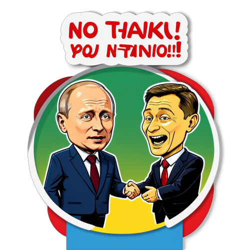 Стикер с Зеленским, отвергающим предложение Путина в комическом стиле