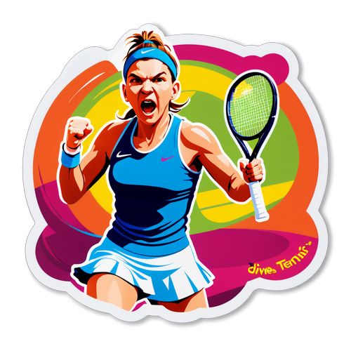 Sticker grafic cu teren de tenis și Simona Halep