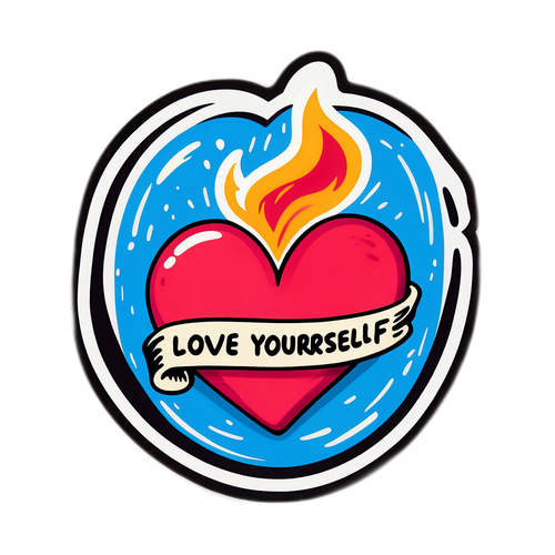 Trái tim đang cháy hài hước với câu 'Yêu bản thân trước tiên!'