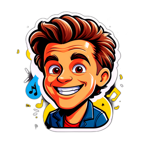 Sticker van Jens Dendoncker als grappige cartoonfiguur