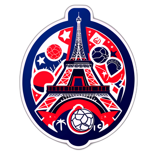 תווית מגדל האייפל עם מוטיב הספורט של פריז