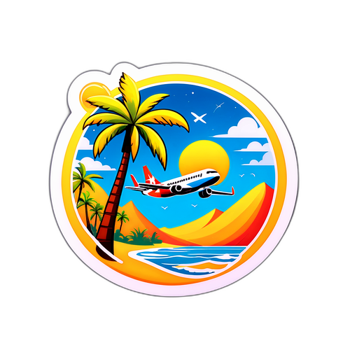 Cestovatelská nálepka s tropickou pláží