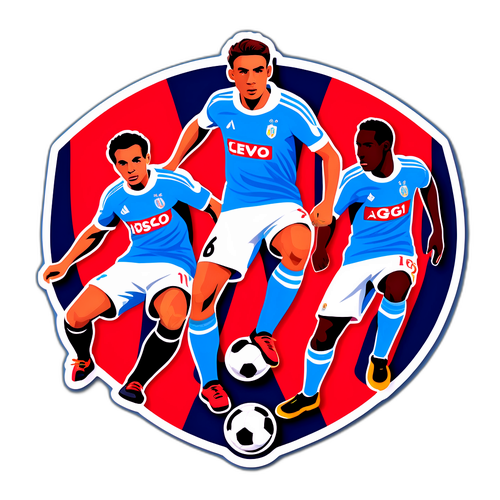 Σχεδίαση αυτοκόλλητου με τους παίκτες του Μαρσέιγ και της Μονακό να ανταγωνίζονται για τη νίκη