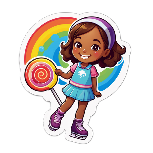 Девочка на коньках с радужным леденцом