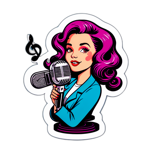 Sticker di Iva Zanicchi con Microfono Vintage