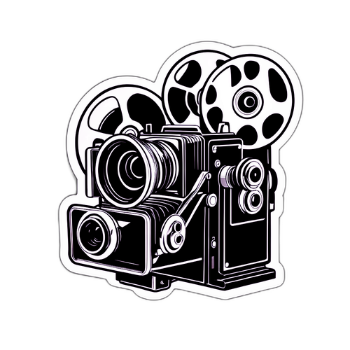 A Cinematic Scene Sticker Featuring a Classic Movie Camera