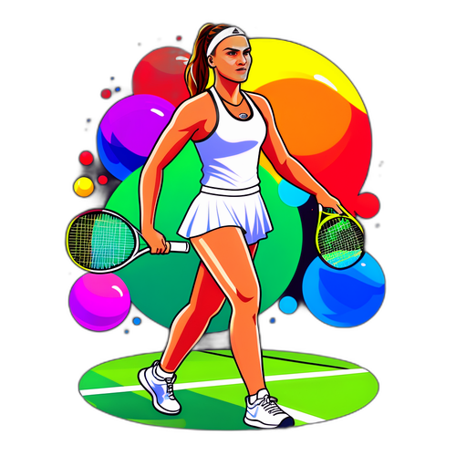 Sportlicher Aufkleber von Aryna Sabalenka auf dem Tennisplatz
