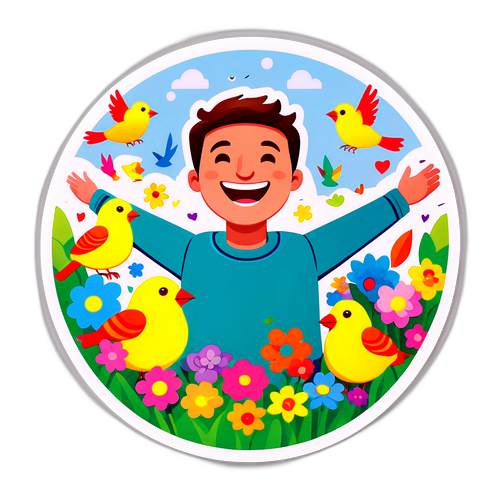 Un autocollant d'un homme heureux dans un parc