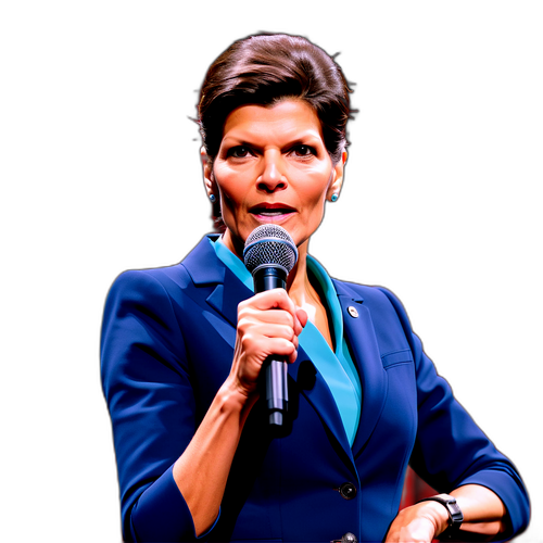 Sahra Wagenknecht i en inspirerande pose på en teaterscen