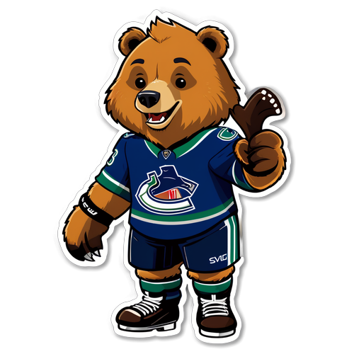 Autocollant représentant les Vancouver Canucks avec un ours en uniforme iconique, célébrant l'esprit d'équipe