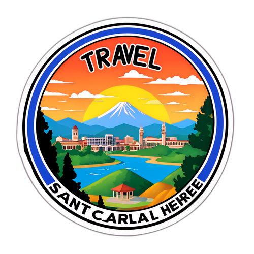 ทิวทัศน์ของซานตาคลาราและข้อความ 'เดินทางที่นี่'