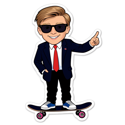 Kartun Ceria Barron Trump dengan Skateboard