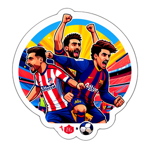 Яскравий наклейка з футболом: Атлетіко Мадрид та Барселона