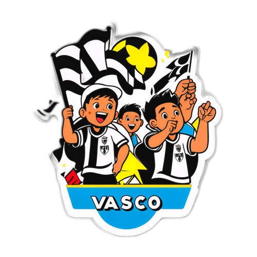 Desenho de torcedores do Vasco com bandeiras