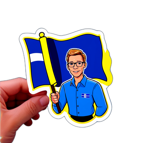 Autocolant cu Alexander Stubb și steagul Finlandei