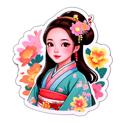 Masiglang Sticker na may Asyano na Elemento