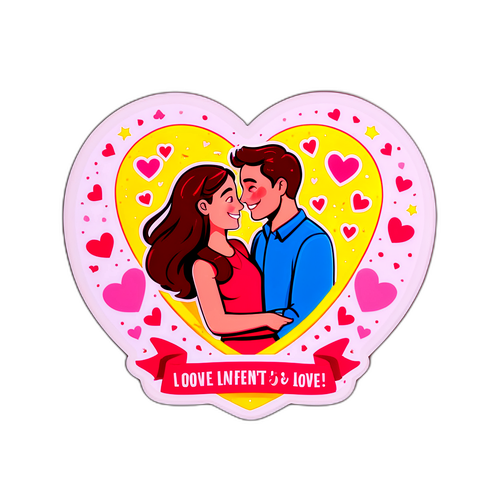Sticker mô tả tình yêu vào Ngày Valentine với hình ảnh một cặp đôi dưới ánh đèn vui tươi