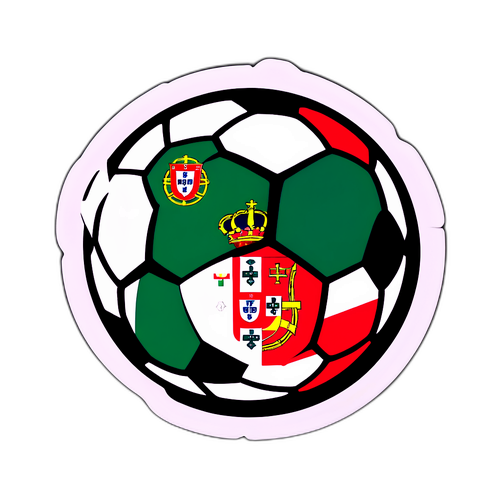 Sticker van een voetballetje met het logo van Portugal FC en fanatieke supporters