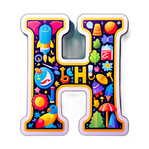 Sticker chữ 'H' lớn với hình ảnh biểu tượng