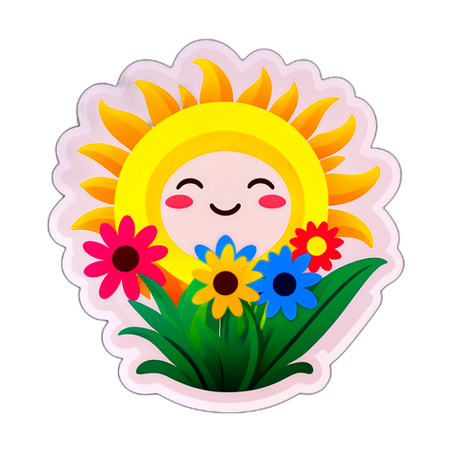 Vrolijke Zon met Bloemen
