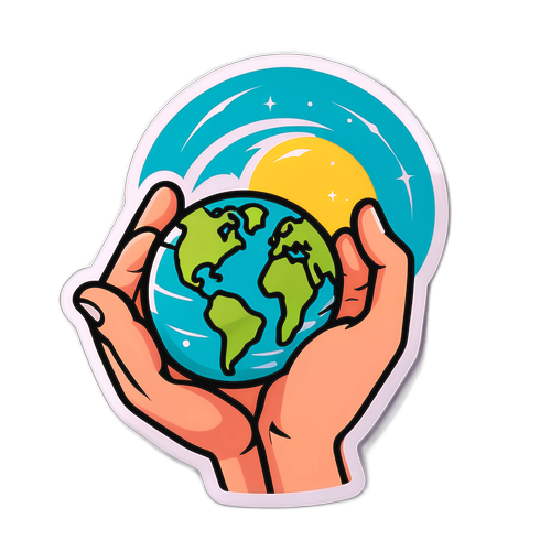 Minimalist na Sticker ng Kamay na Hawak ang Mundo