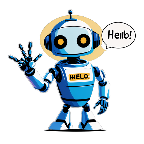 Friendly Futuristic Robot Greeting Sticker