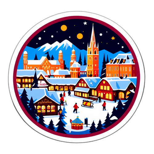 Schneelandschaft in München mit traditionellem Weihnachtsmarkt
