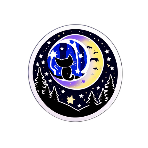 Sticker van een nocturne scène met de tekst 'Pleine Lune'