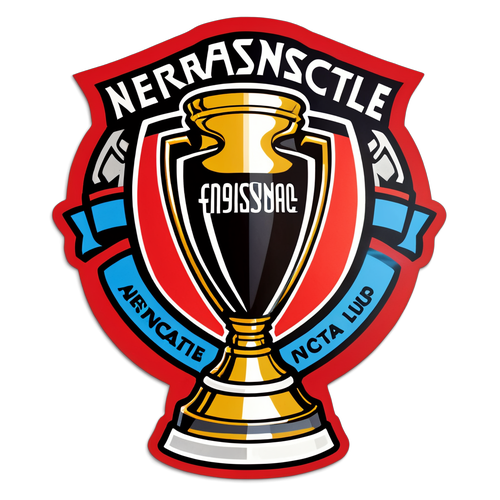 Desenho de um troféu com os logotipos do Arsenal e Newcastle, celebrando a Copa da Liga Inglesa