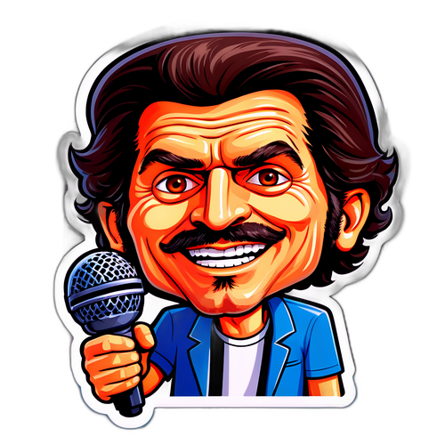 Caricatura de Javier Milei con micrófono