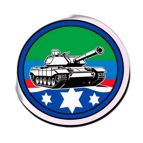 Un sticker cu un tank în căutarea luminii, simbolizând tensiunile dintre Iran și Israel, cu un mesaj de pace