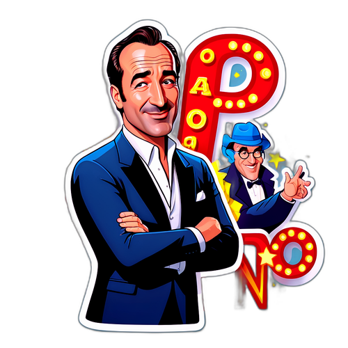 Caricature de Jean Dujardin dans une scène de film emblématique