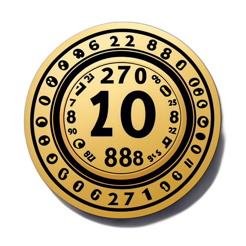 Sticker cu o combinație creativă de numere la loto, plasate artistic într-un cerc auriu