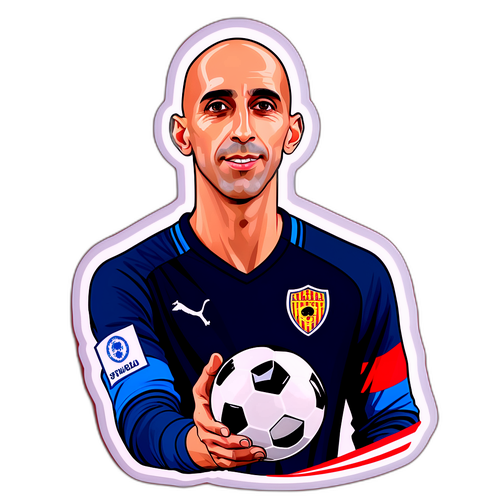 Un diseño épico de Luis Rubiales en una conferencia de prensa, destacando su papel en el mundo del fútbol.