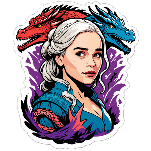 Fantastyczny sticker z Emilią Clarke i smokami