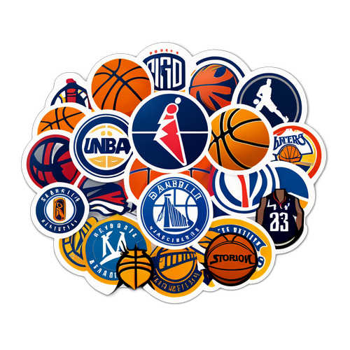 สติกเกอร์ NBA ที่มีโลโก้ทีมและภาพการ์ตูนบาสเกตบอล