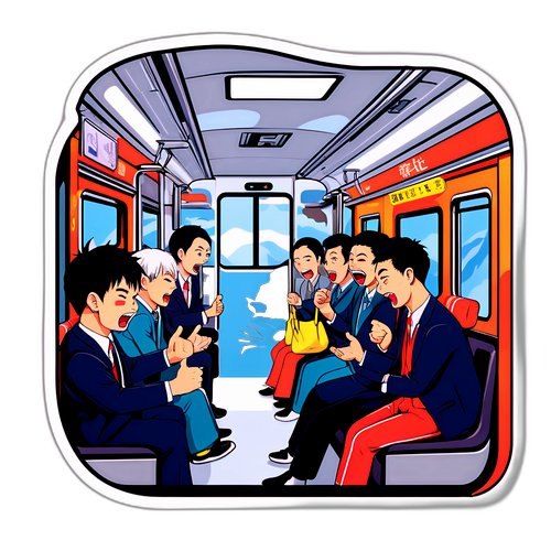 サイキョウラインの車両内の漫画的なシーン