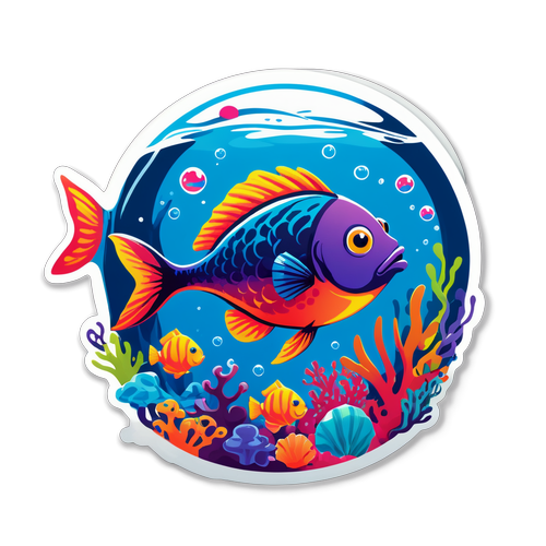 Freundlicher Fisch mit Farbenfrohem Unterwassertraum: Entdecken Sie das perfekte Sticker-Design!