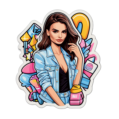 Sticker av Emily Ratajkowski med motedesignelementer