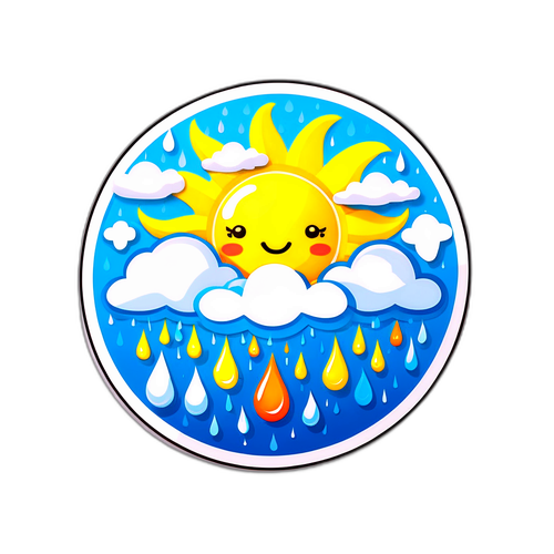 Sticker Bertema Cuaca dengan Matahari dan Awan