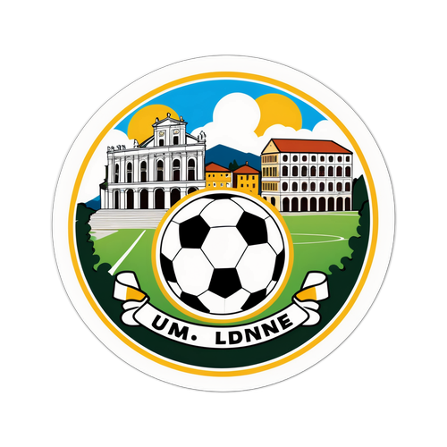Scenisk klistremerke av Udines kjente landemerker med fotballtema