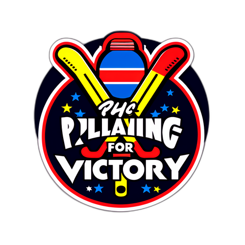 Стикер с хоккейными клюшками и шайбами "Играем ради победы!"